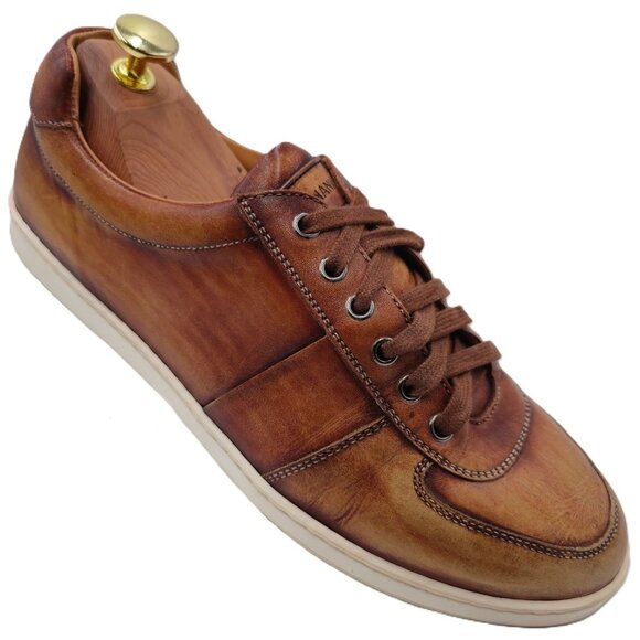Magnanni Spain Patina Brown Leather Fashion Sneakers Mens 7.5 Casual Dress Shoes